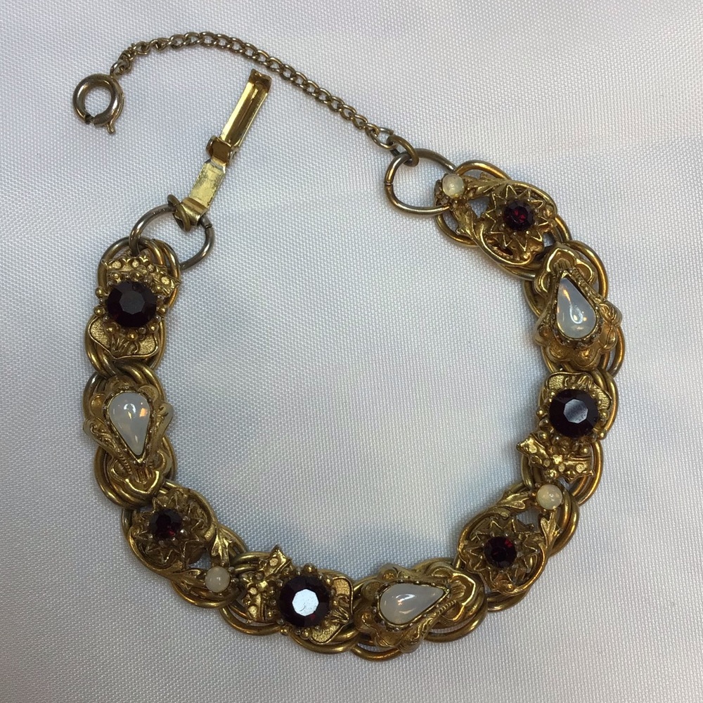 VINTAGE FLORENZA IRIDESCENT OPAL RHINESTONE BRACELET SIGNED